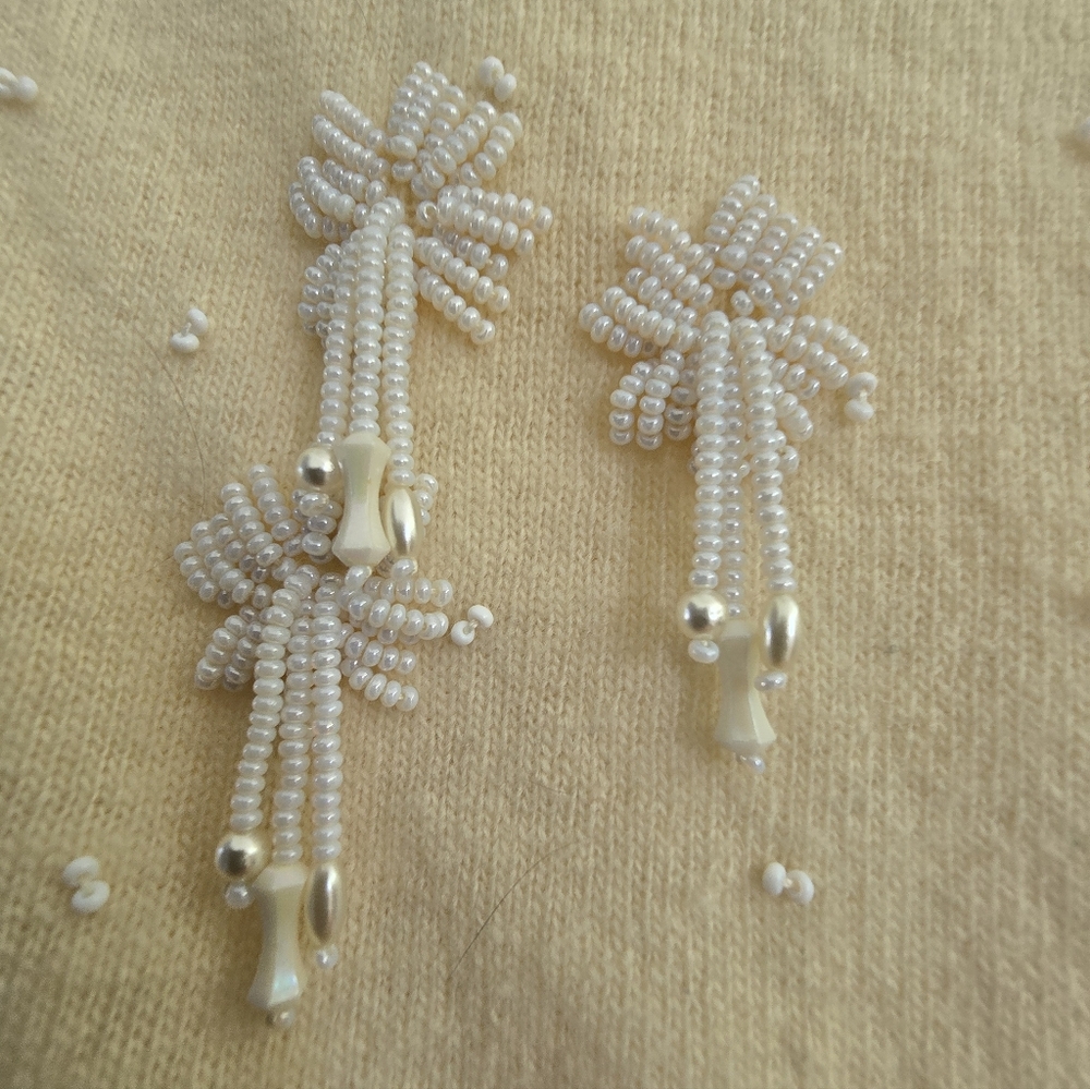 VINTAGE RARE 1950s Lambswool Angora Beaded Palm Tree Motiff Cocktail Cardigan - Picture 6 of 16